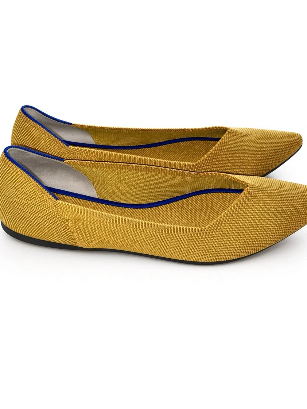 Rothy's The Point Knit Flat in Mustard with Blue Trim 10.5 New W/O Box